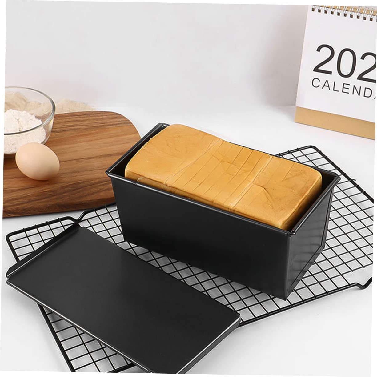 IMIKEYA Molde para Hornear Tostadas Tapa Deslizante, Acero al Carbono Negro Recubrimiento Antiadherente y Bordes Redondeados para Pan Casero