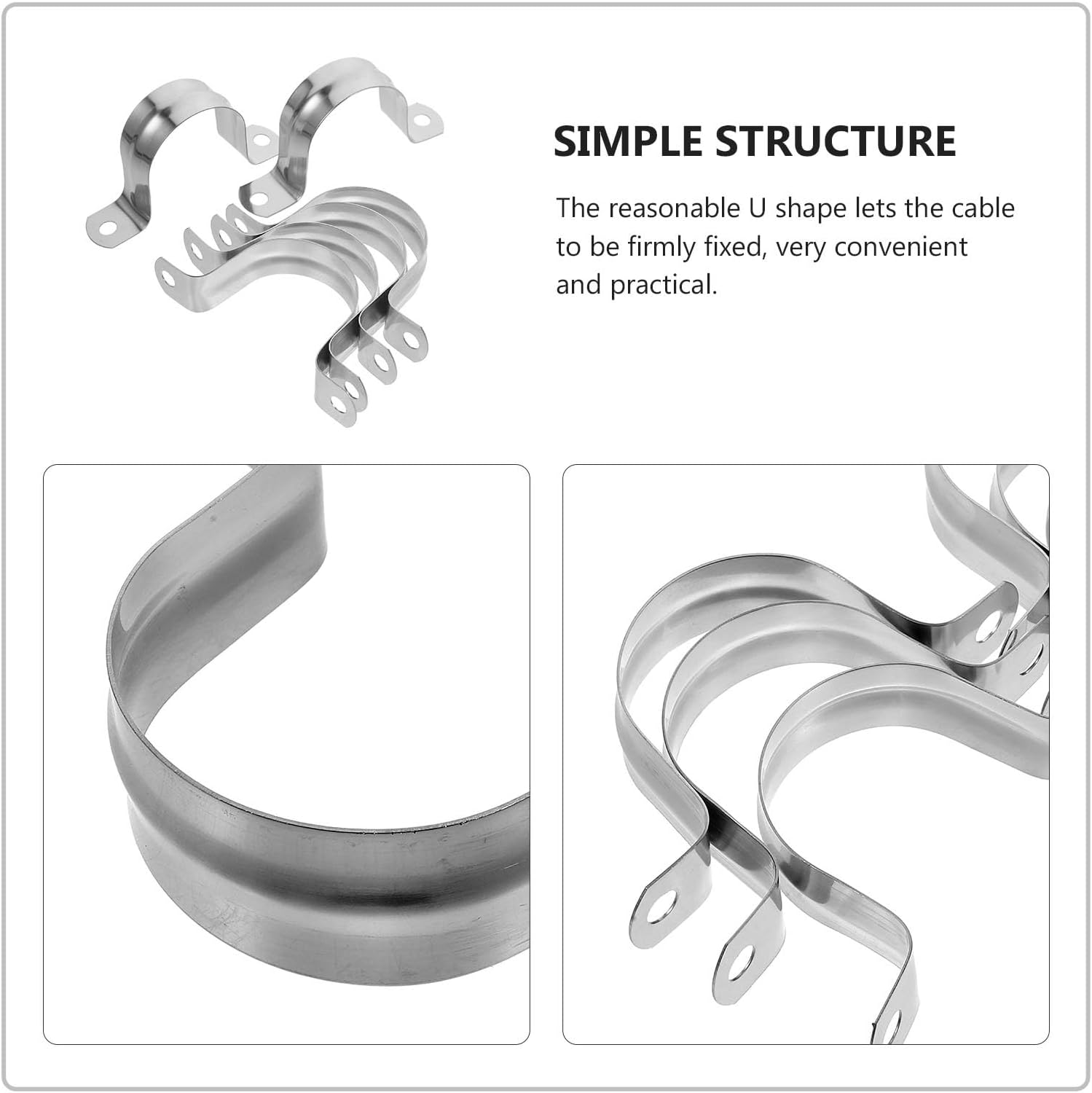 WOONEKY 100pcs 304 Stainless Steel U-clamps Strap Clamps Tube Fixing Clamps Metal Pipe Saddle Clips for Plumbing and Industrial Use
