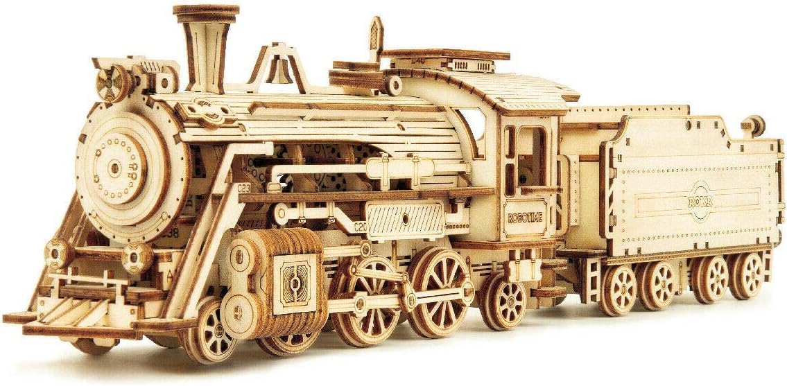 ROKR Model Car Kits Wooden 3D Puzzles Model Building Kits for Adults to Build-Educational Brain Teaser Assembly Model, Desk Decor/DIY Hobbies/Gifts (Prime Steam Express/12.1 * 2.7 * 3.3)