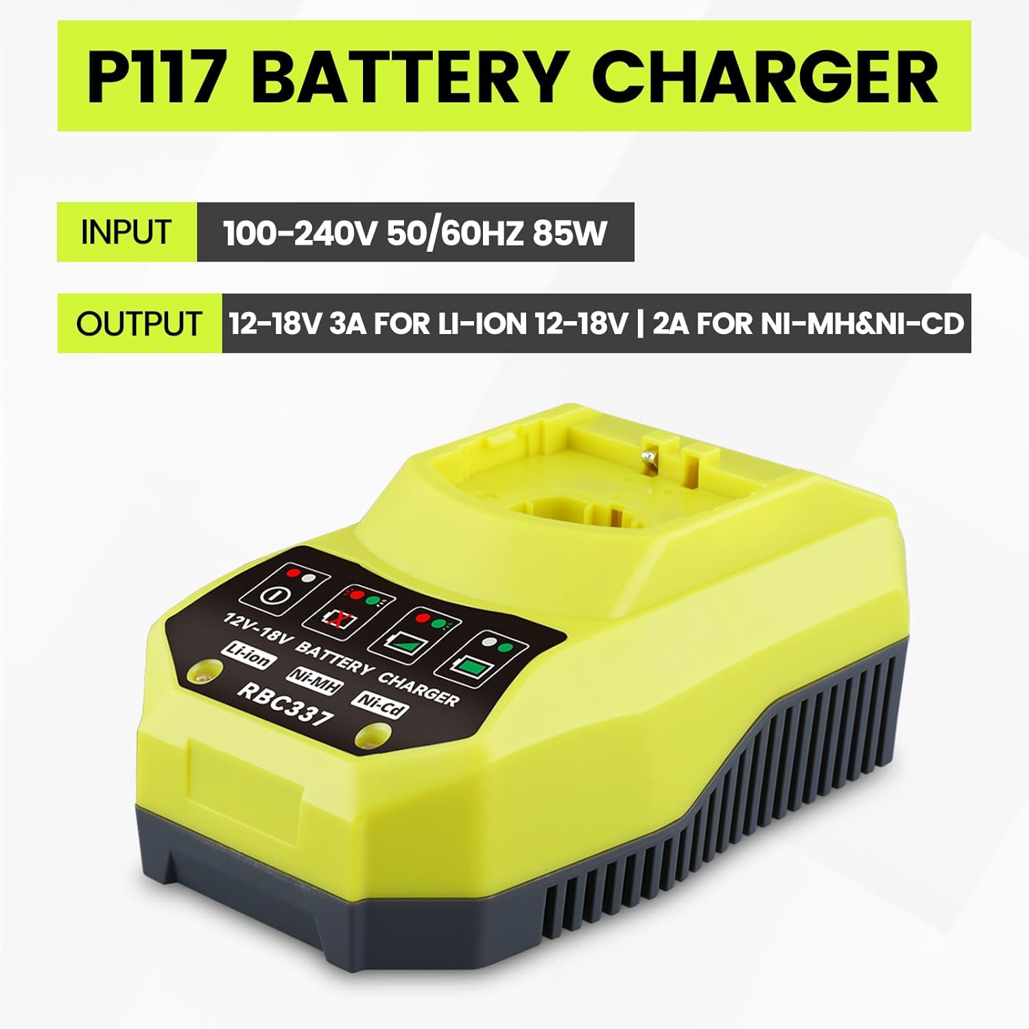 P117 12-18V Charger Replacement for Ryobi 18V Battery Charger P117 P118 P118B P135 P166 140237023 140153004 for Ryobi Battery P100 P102 P103 P105 P107 P108 Lithium NiCad NiMh Fast Charger - Image 2