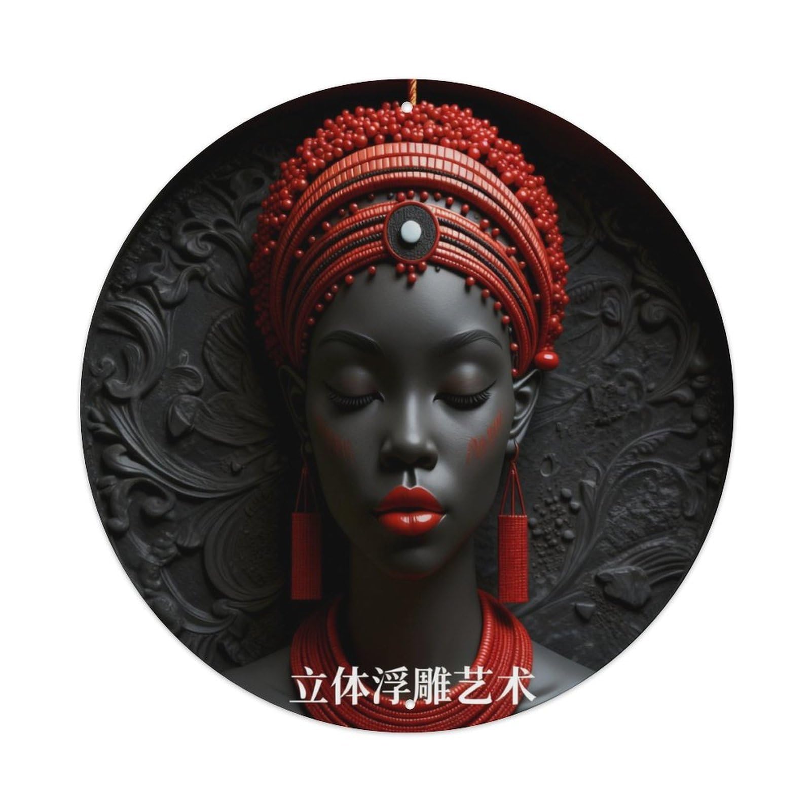 Red Beaded Headpiece With Black Background Round Metal Tin Sign Vintage Wall Decor, Bar Garage Cafe Kitchen Home Wall Art Poster 8x8inches