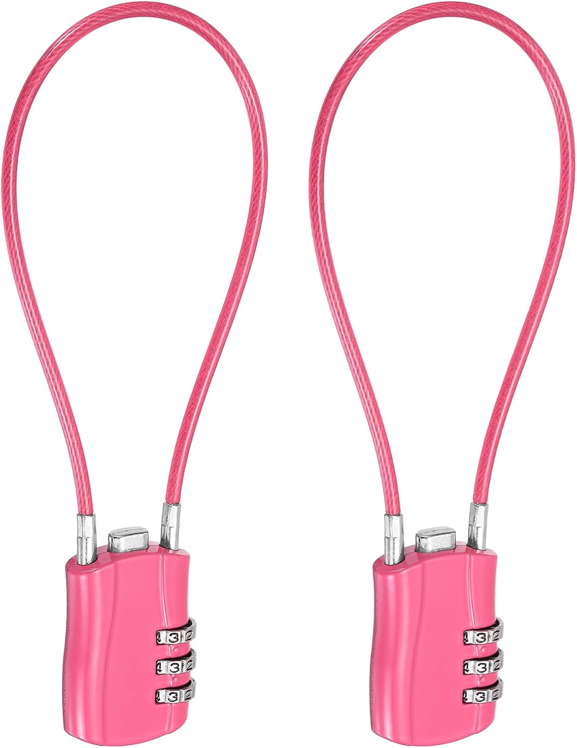 PATIKIL Combination Padlock (9.8 Inch, Rose Red) (2 Pcs), 3-Digit Combo Padlock Luggage Locks with Coated Steel Wire Rope, Suit for Gym Locker/Fence/Storage/Backpack/Toolbox/Cabinets