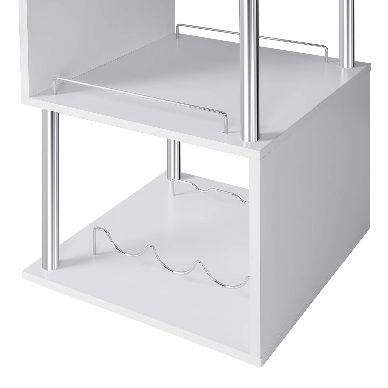 WOLTU Table de Bar avec 3 Tablettes et Porte-Bouteilles, Table de Cuisine Haute en MDF et Métal, Mange Debout pour Bar, Cuisine, Salon, 113 x 40 x 105 cm, Blanc