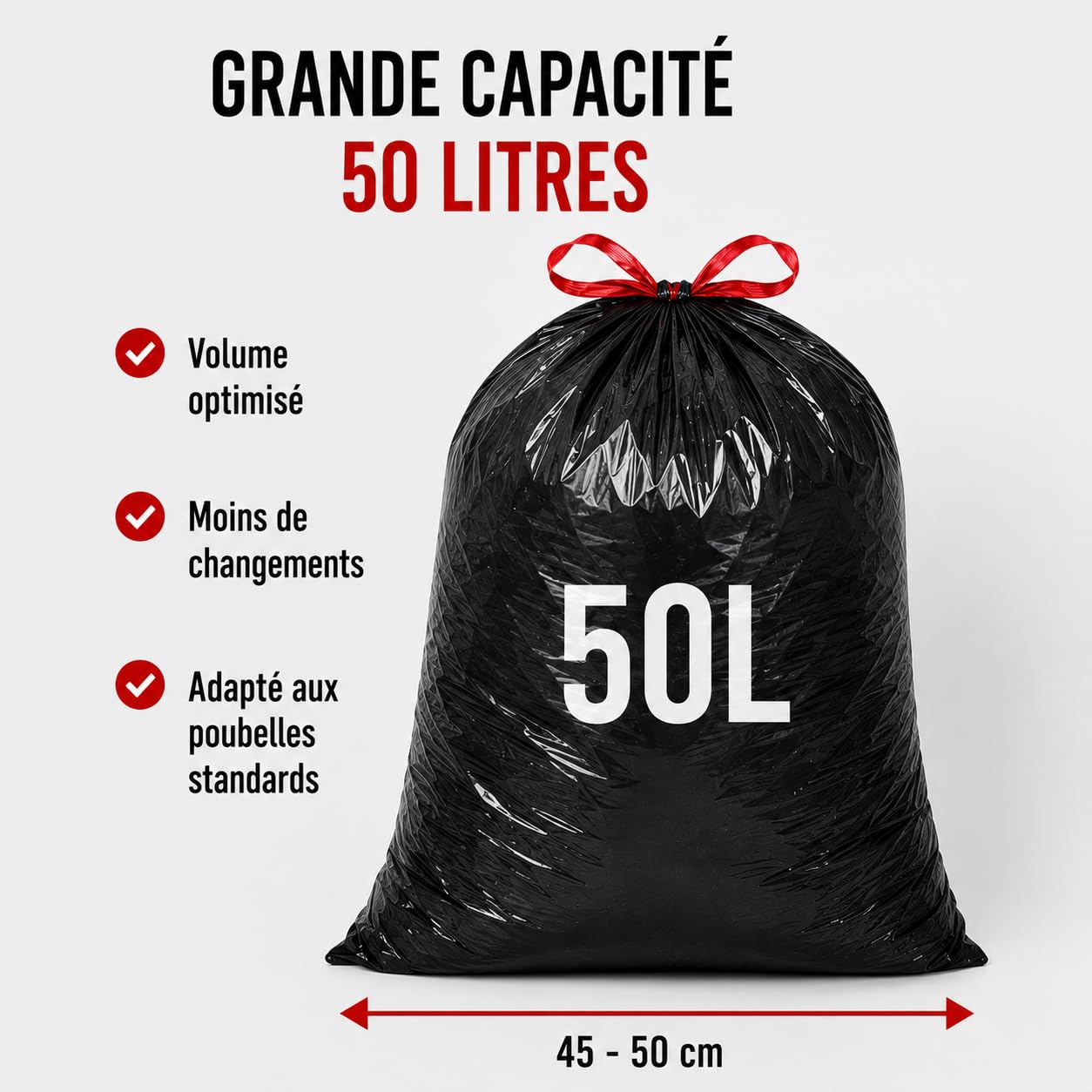 Bolsa de basura de 50 l, enlace deslizante | 100 bolsas de basura negras | ultra resistente e impermeable (35 µ) | Papelera de cocina | Cierre fácil | Anti fugas | Solución práctica e higiénica