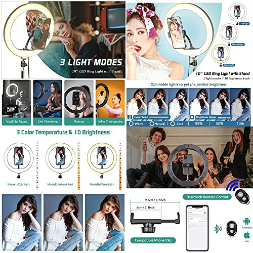 HCFSUK 10-Zoll-LED-Ringlicht mit Stativ, Fotografie-Selfie-Fülllicht, dimmbare USB-Aufladung, geeignet für Fotostudio… – Bild 4