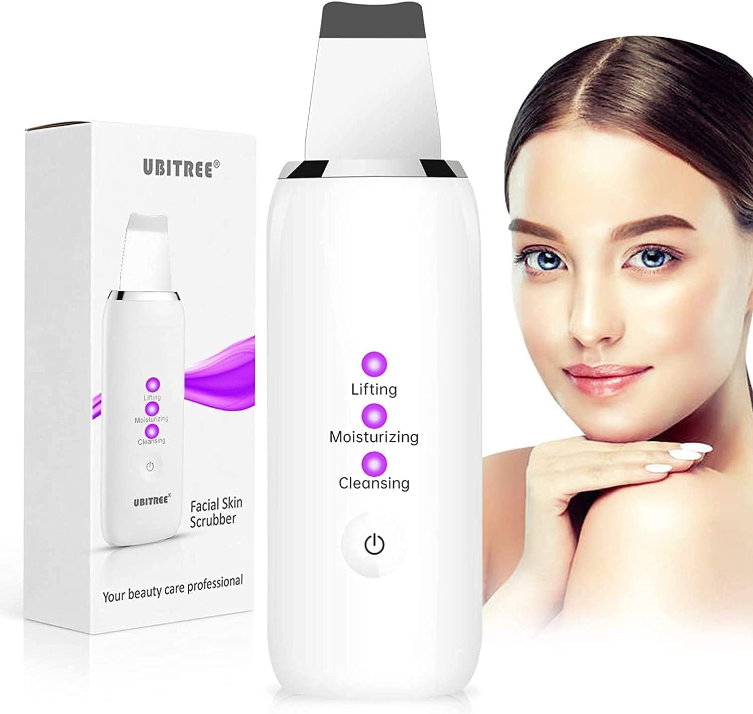 UbitreeFacial Skin Scrubber, Ultrasonic Face Cleanser, Blackhead Remover for Pores Cleaning, Exfoliating, Wrinkle, Extract Pimple Acne, Face Care