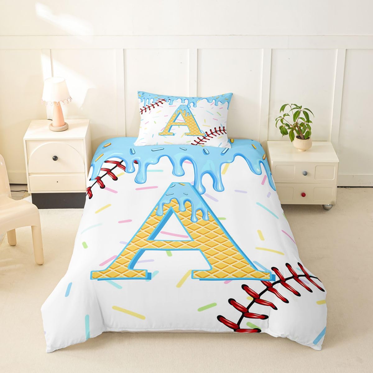 Homewish Initiale Buchstabe A Eiscreme Tropfen Bettwäsche 155x220