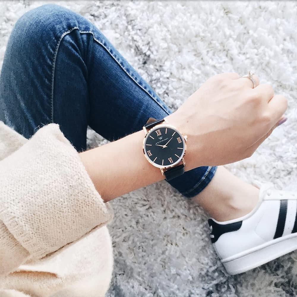 Reloj Boyfriend  Stella para mujer, Roman Rose, de oro de color negro, con correa de piel cambiable. 4