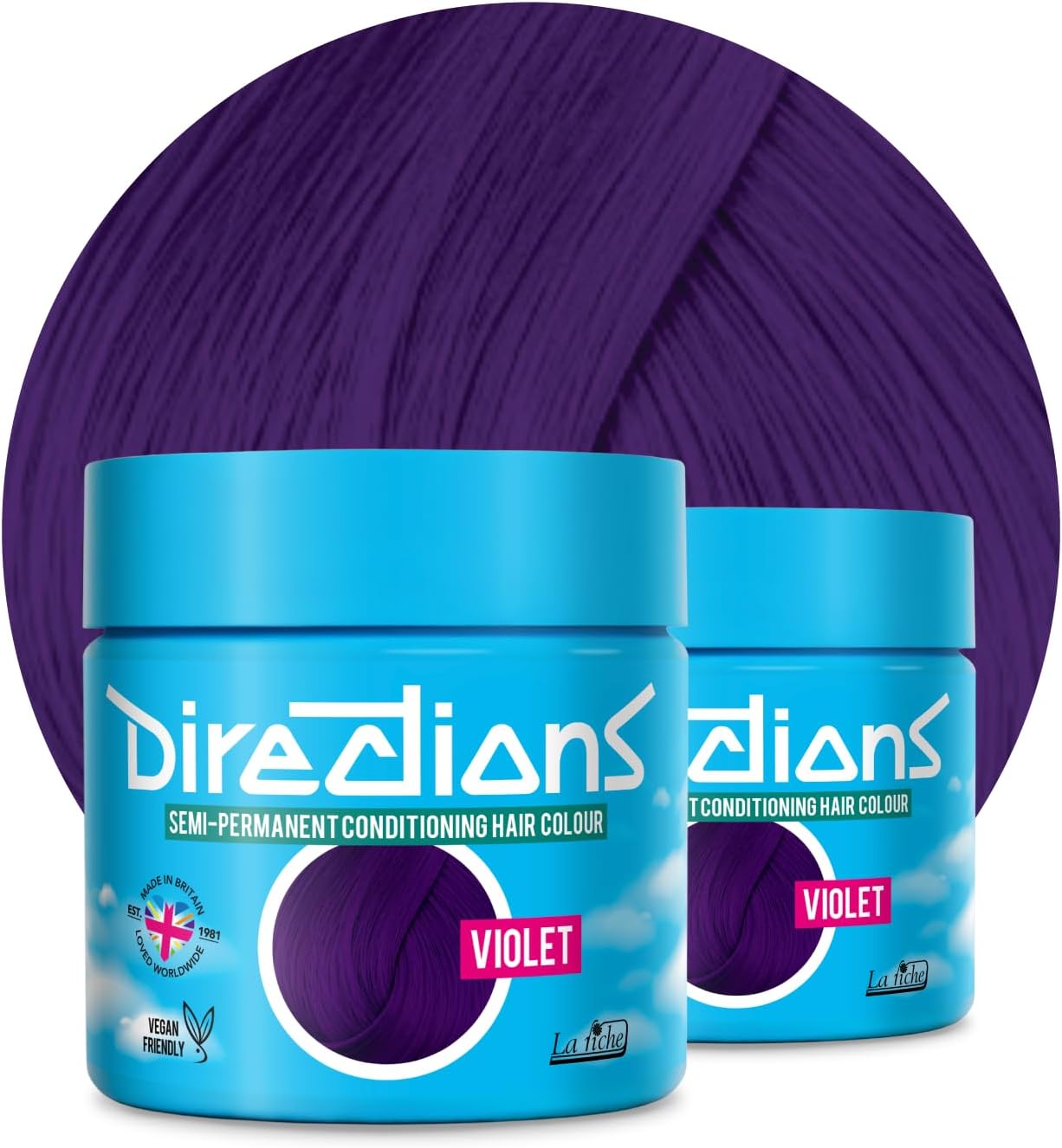 Directions Vivid Colours Violet Purple Semi Permanent Hair Dye 100ml, Vegan Deep-Conditioning Formula, Bright Red-Violet Shade - 2 Pack