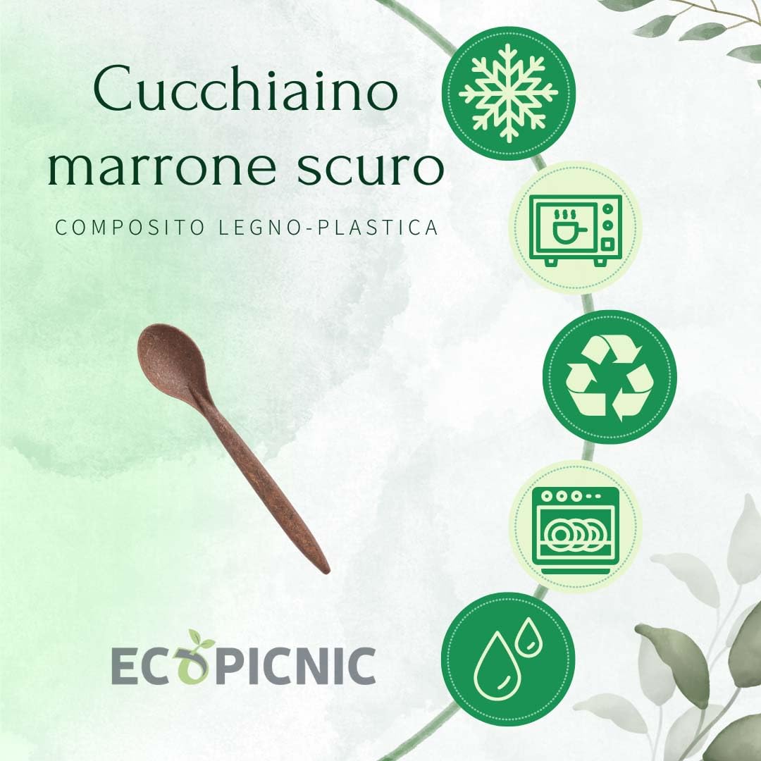 Cucchiaini Monouso in WPC, Color Legno Scuro - Confezione da 2000 Pezzi | Posate Biodegradabili per Dessert, caffè, Finger Food, Eventi e Feste Eleganti