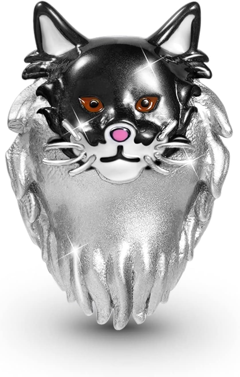 GNOCE Maine Coon Cat Charm Bead Sterling Silver Fit Bracelet/Necklace Gift For Women Wife