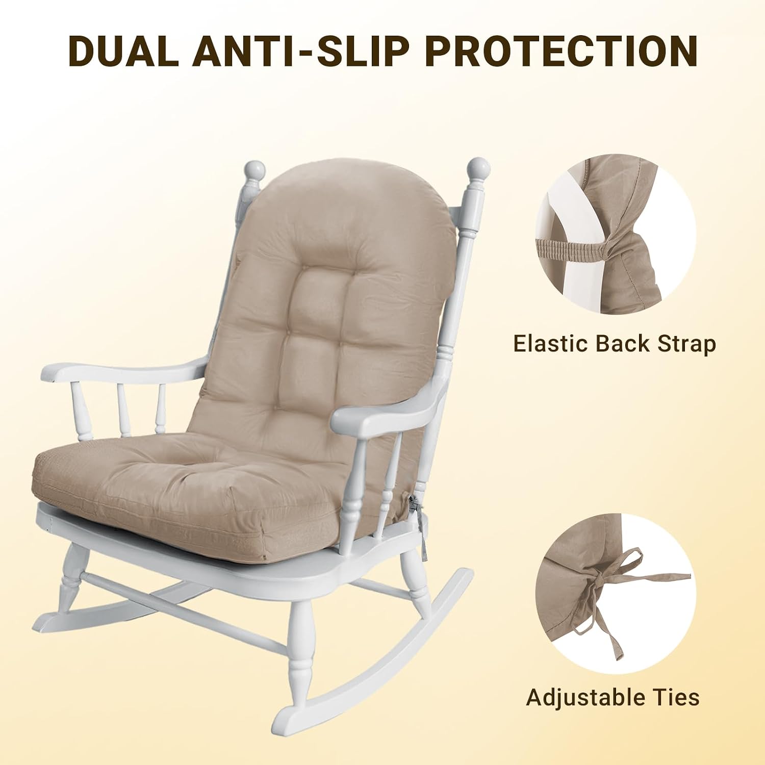YAFF Adirondack Chair Cushion, Water and Sunscreen Resistant Fabric Outdoor Chair Cushions, Non-Slip Rocking Chair Cushions, Thickened High Back Patio Chair Cushion, 43.3 x 19.7 inches Khaki 1 PCS