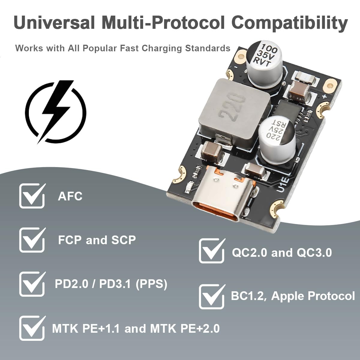 5 sztuk Moduł ładowania PD65W 8-30V USB-C, wyjście 5V/9V/12V/20V PD3.1 QC3.0 SCP PPS, konwerter buck, z kablem czerwonym i czarnym 24AWG