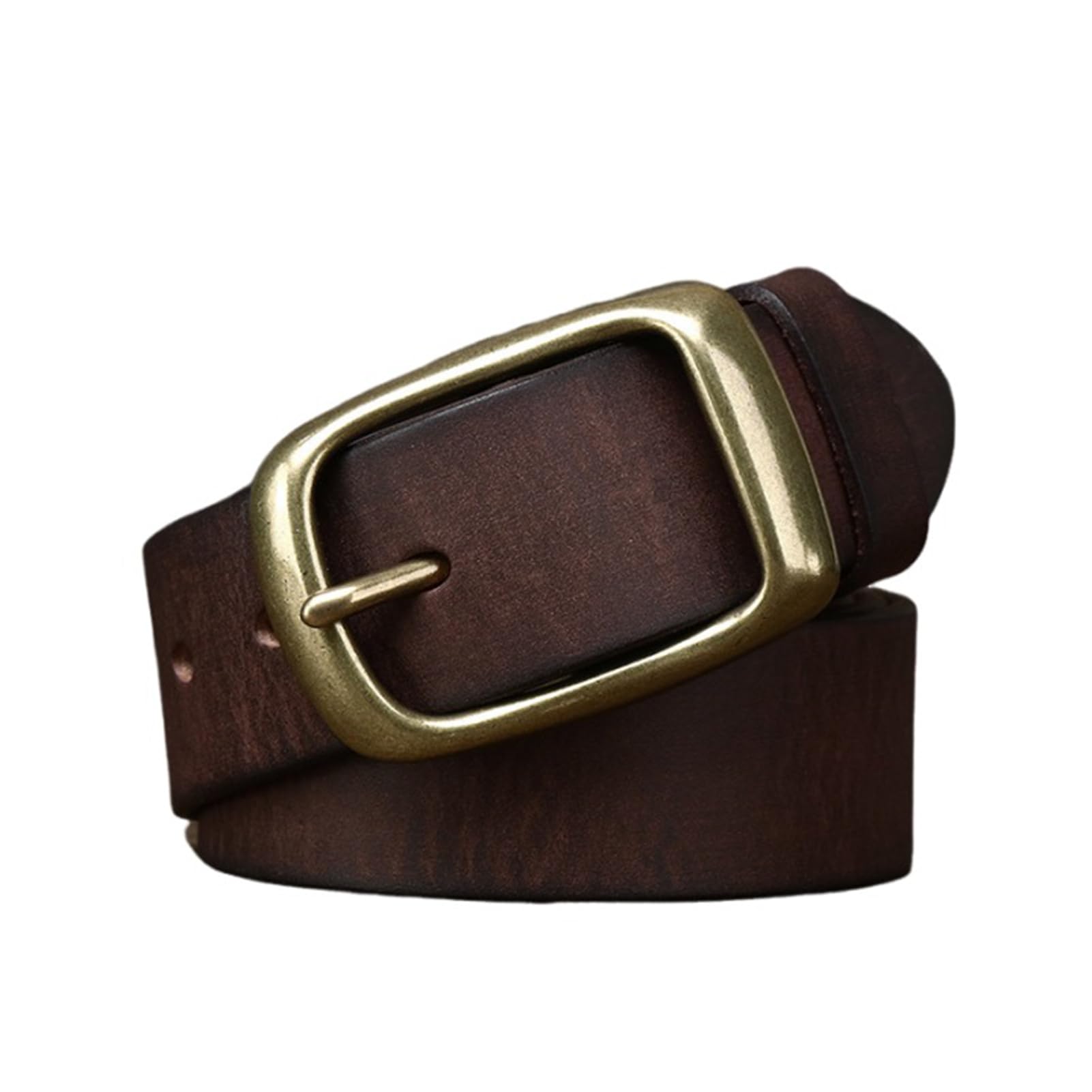 OBASDFD Handmade Cowhide Full Grain Leather Belt 3.8cm Heavy Duty Solid Brass Single Prong Gold Buckle For Men Women(Coffee,100cm/39)