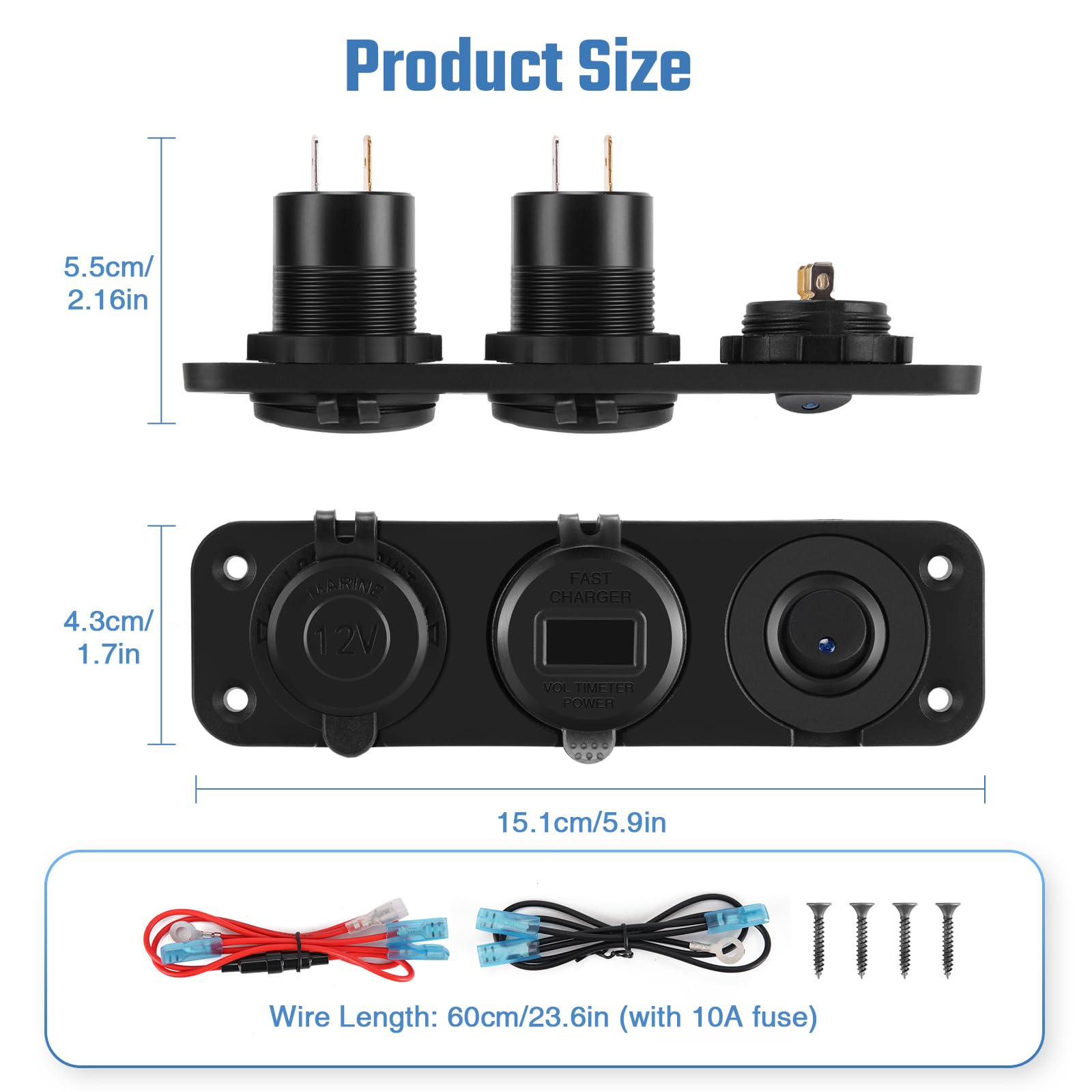 Presa accendisigari Splter 12V con interruttore a levetta PD USB C QC3.0 Pannello splter presa caricatore USB per auto con voltmetro LED  34
