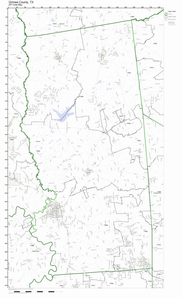 Grimes County, Texas TX ZIP Code Map Not Laminated Office