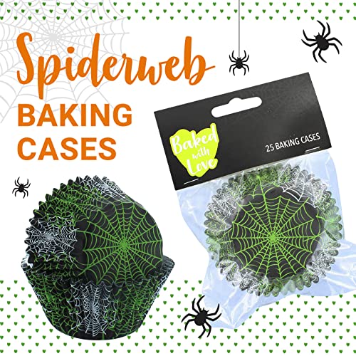 Baked With Love Foil Lined Spider Web Baking Cases, Halloween Cake Decorations. Black, 50mm Dia Base x 37mm Height - 25 Pack - Image 2