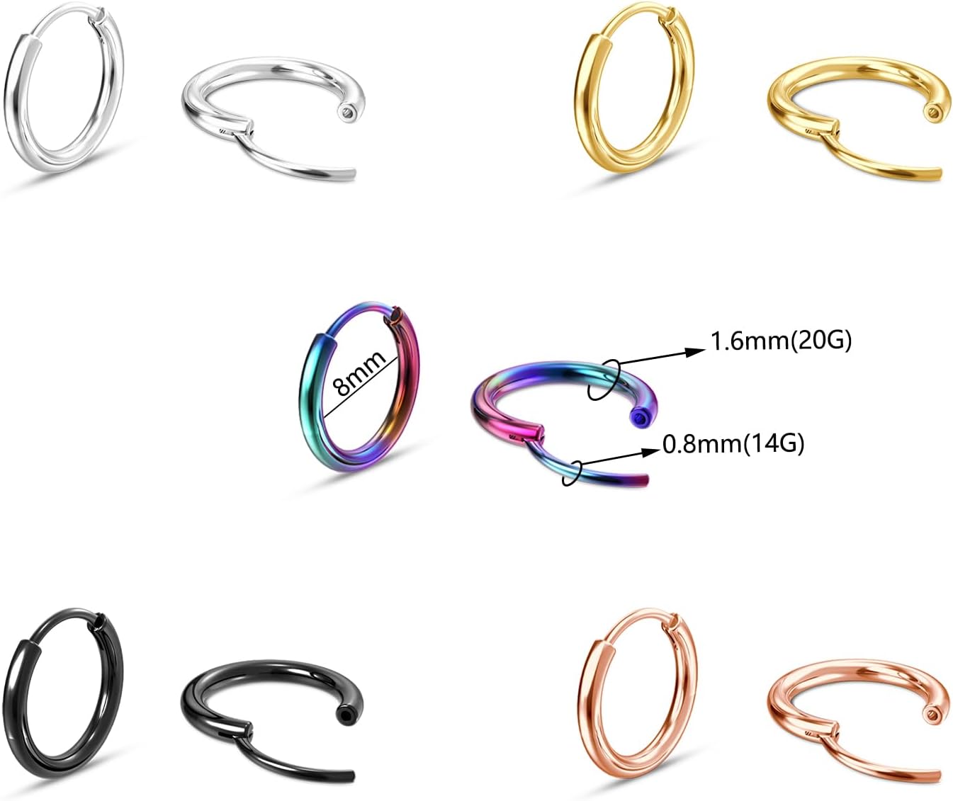 316L Surgical Stainless Steel Small Hoop Earrings Huggie Hoop Earrings Hypoallergenic Tragus Sleeper Helix Lobes Hinged Sleeper Earrings for Women and Men - Image 2