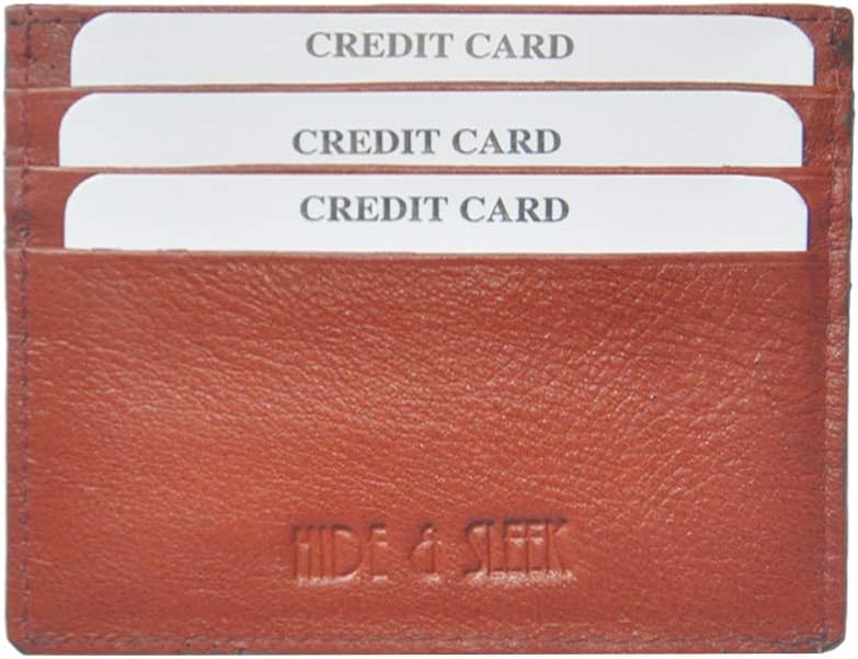 Hide & Sleek RFID Protected Slim Geniune Brown Leather Credit Card Holders