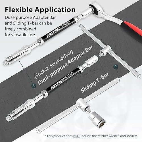 Miniatura 7 de FIRSTINFO H5195B Llave giratoria ajustable de 2 vías con mango en T de 14 pulgadas, llave de velocidad con mango en T para puntas y enchufes