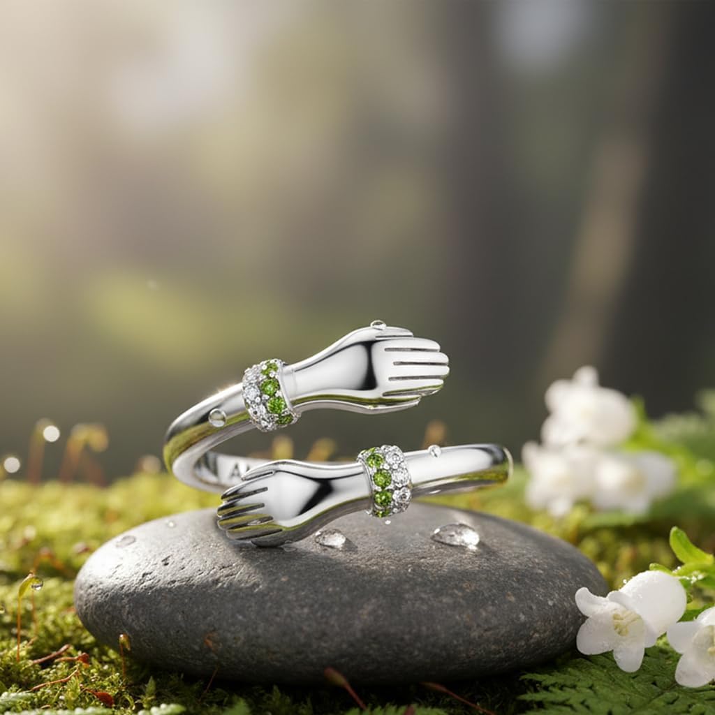 Prismata Hug Rings 925 Sterling Silver Hug Ring with 12 Months Birthstone Always with You Ring Valentine's Jewelry Gifts for Women Her Love One