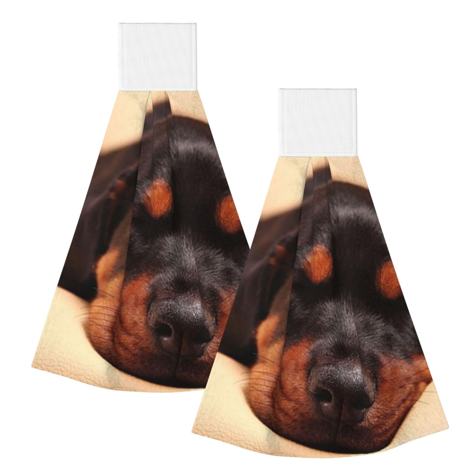 DOPKLNA Doberman Puppy Sleeping Dogs Pets Dogs Doberman, 2 Pcs Hanging Coral Fiber Hand Towels for Bathroom, Absorbent Kitchen Towels