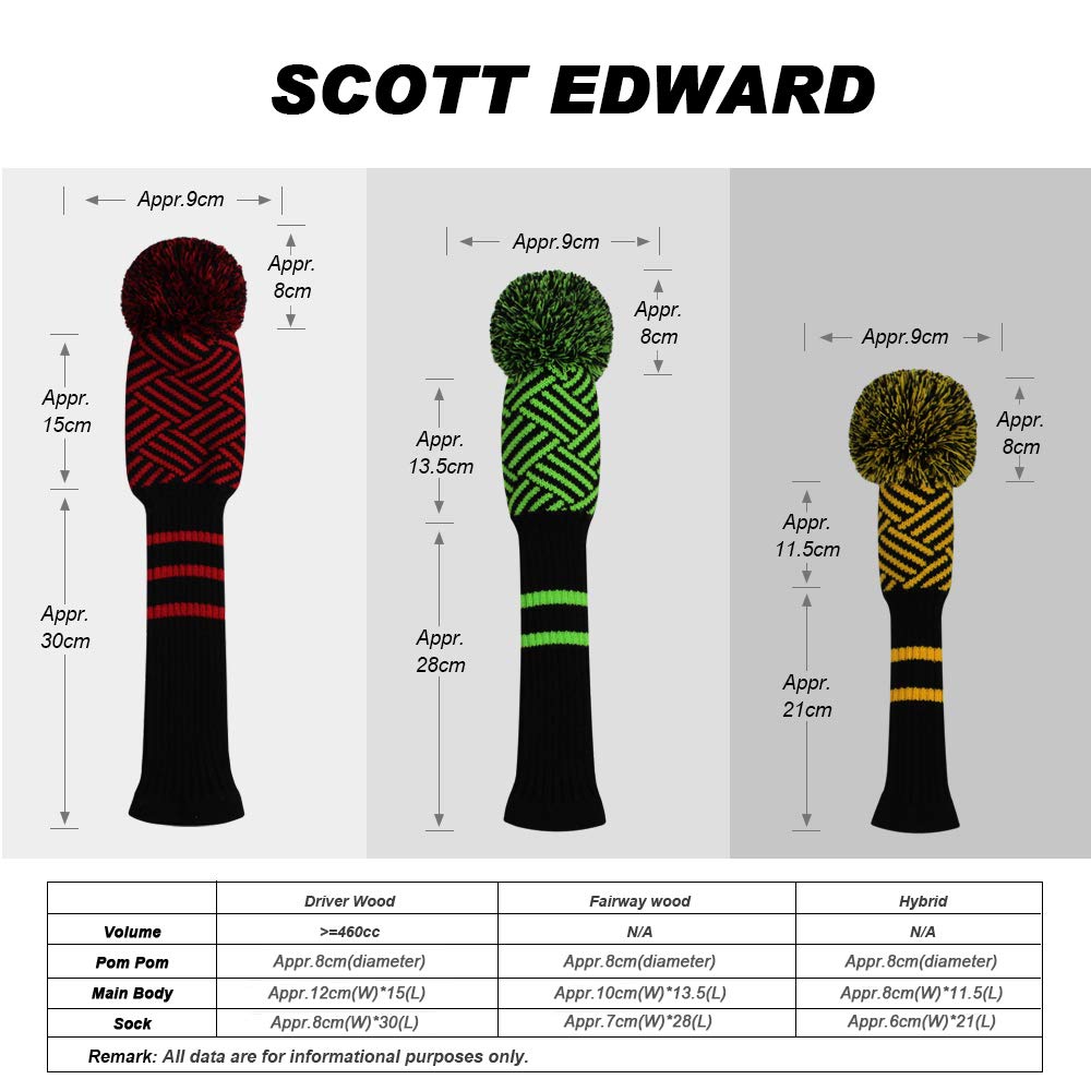 Scott Edward Stricken Golf Schlägerkopfhüllen, Satz 5 Golf Club Kopfbedeckungen Driver Wood 1 Fairway Wood 2 and Hybrid Wood 2 mit rotierenden Club Number Tags