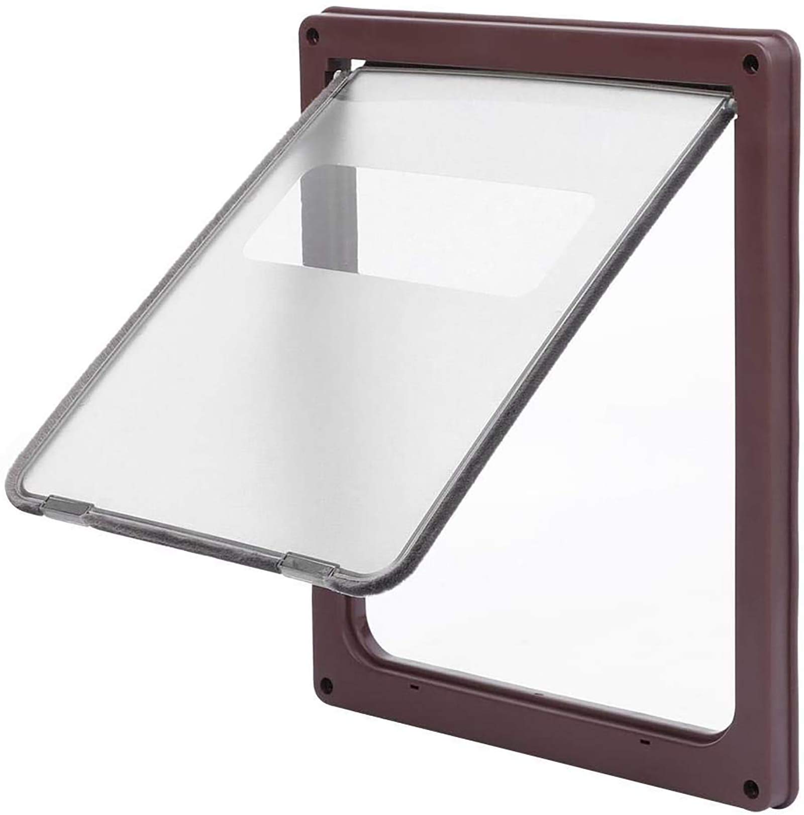 ANQI Automatic Pet Dog Door Cat Flap Magnetic Lockable All-Weather Dog Door Gate Entry Tunnel Screen for Small Medium Large Dog Cat-Brown-L