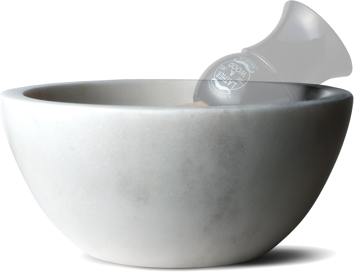 Lather & Wood Marble Shaving Cream Bowl - Premium Stone Holds Heat with Lather Ridges - White
