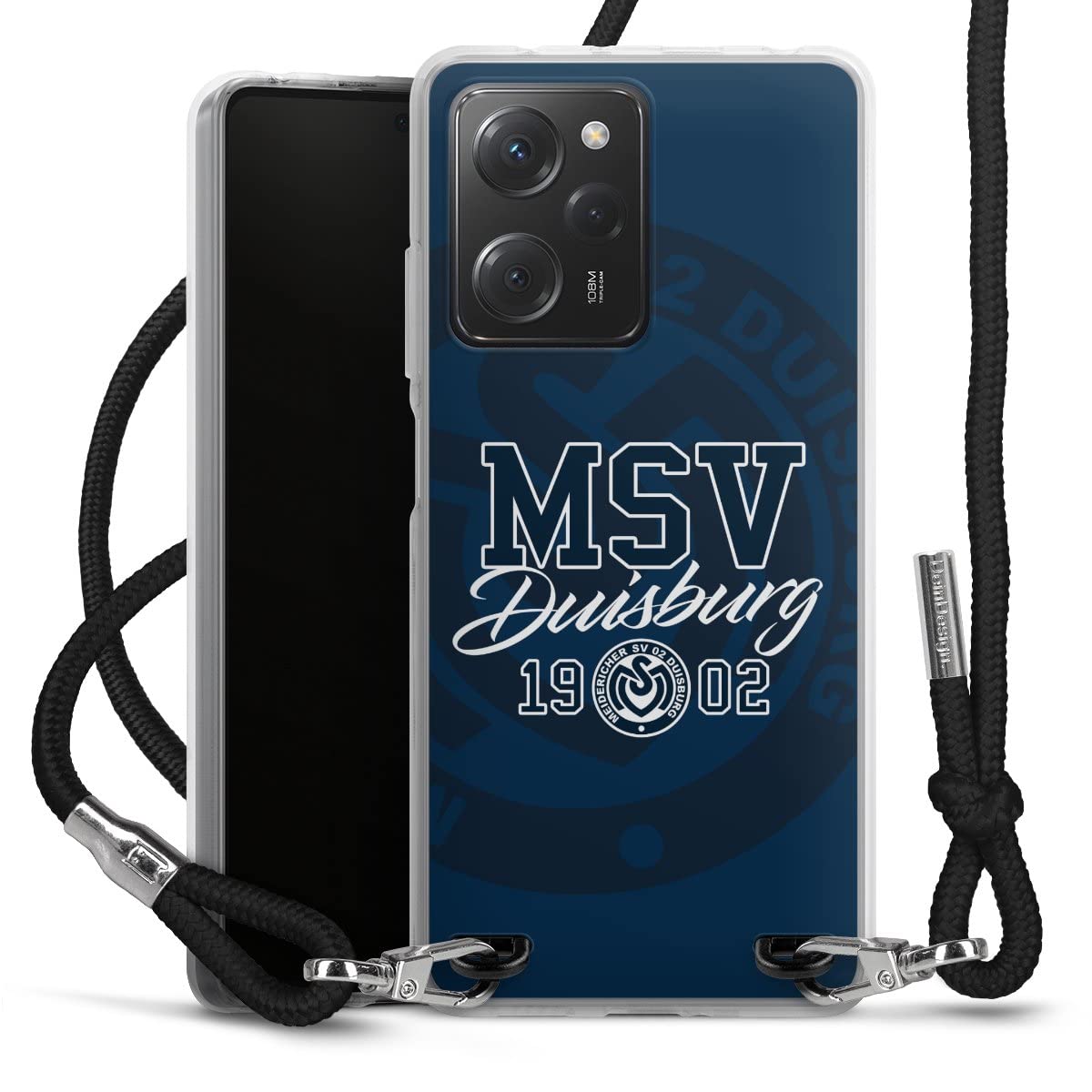 DeinDesign Carry Case kompatibel mit Xiaomi Poco X5 Pro Hülle mit Band Handykette zum Umhängen schwarz MSV Duisburg Fanartikel Fußball