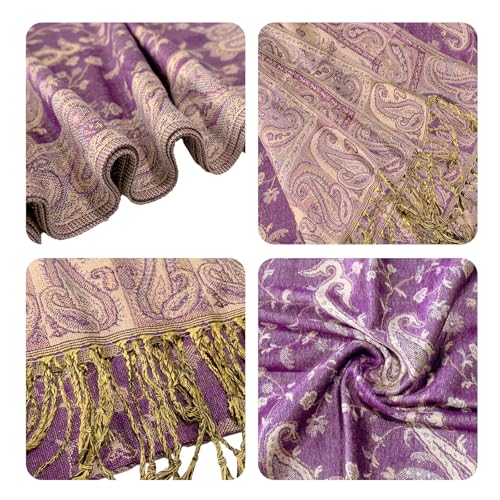 Image of Pashmina Scarf for Women Shawls and Wraps Reversible Paisley Vintage Jacquard Soft Silky Rave Scarves Men