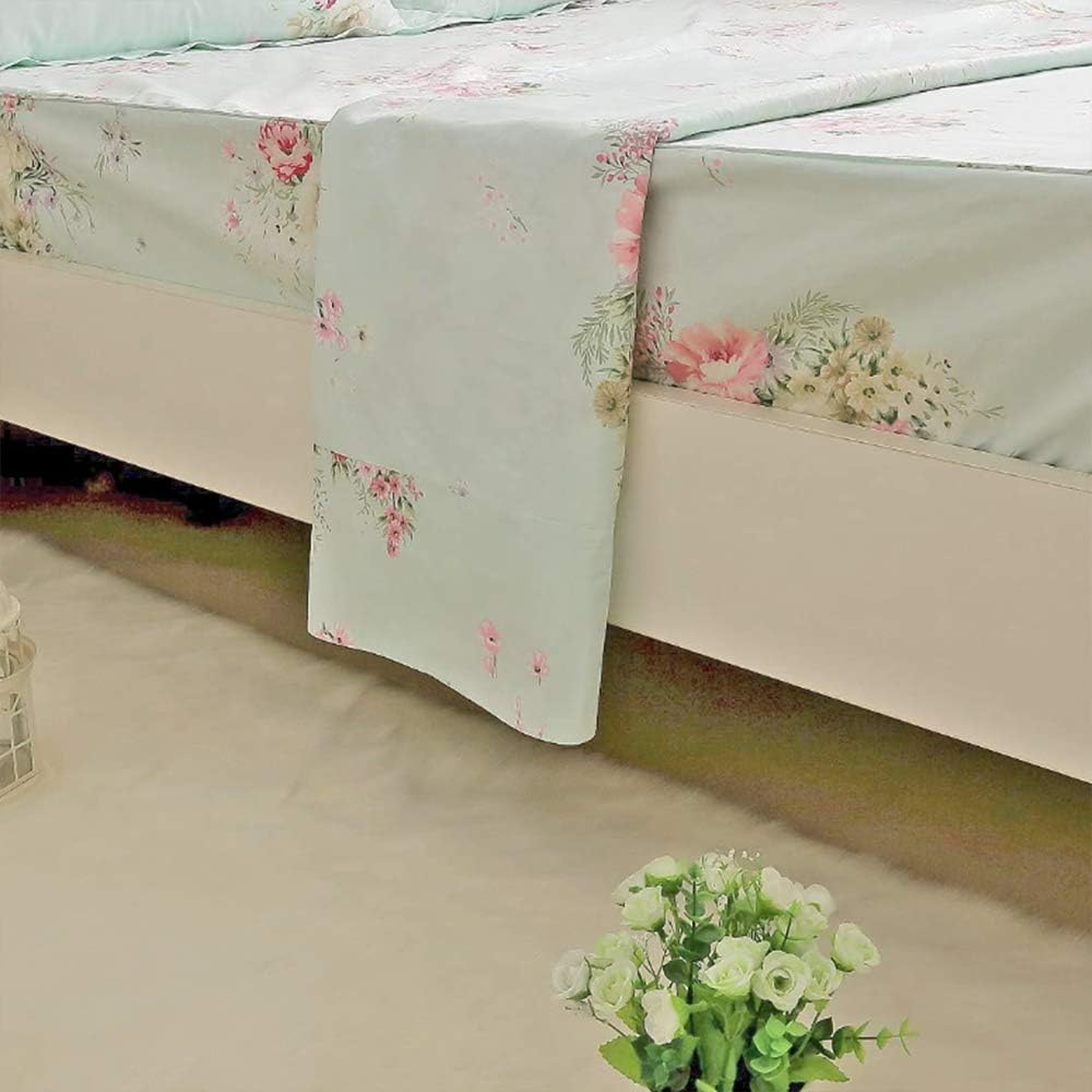 Usning Green Bed Sheet Set, Soft 100% Cotton French Countryside Style Bed Sheet Set with Deep Pocket Fitted Sheet, Flat Sheet and Pillowcases, 4-Piece Twin XL Size