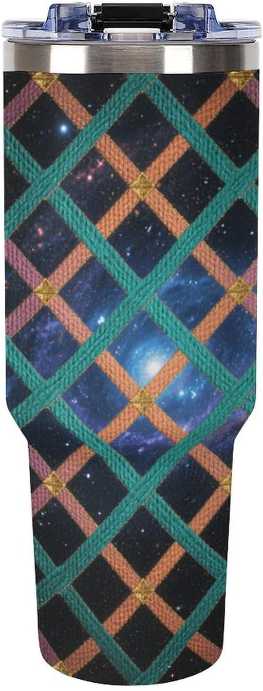 40 Oz Insulated Mug with Handle Lid And Straw Spectral Tapestry Pattern Large Metal Sports Bottle Great for Gifts Parties Office Coffee