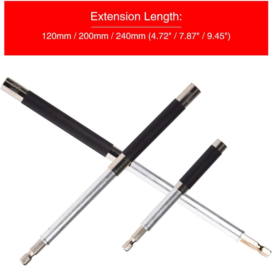 KATUR Quick Release Magnetic Screwdriver Extension Bit Holder, 1/4 Inch Hex Shank Connection Rod Adapter, Magnetic Shock Adapter for Nuts Drill and Handheld Driver 80-120mm,120-200mm,140-240mm