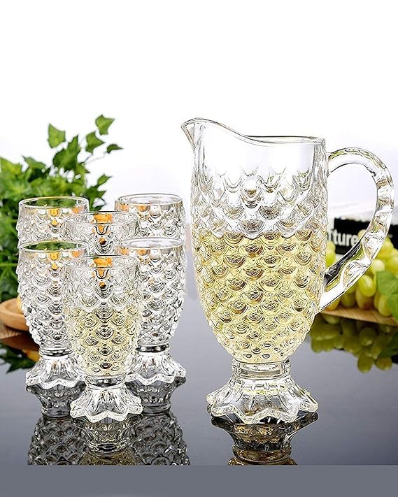 Image of Premium Water and Juice Glasses and Jug Set Combo [6 Piece Glass 280ML & 1 Piece Jug 2 Liter] Transparent Pitcher Set for Dining Table, Home & Restaurant,Party (MTS - 21)