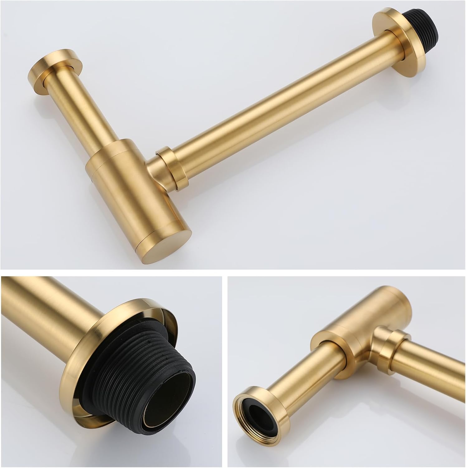 Bottle Trap, Brass Decorative 1 1/4 Bathroom Sink P Trap, Large Body Round Lavatory Waste Drain Kit,Champagne Bronze SW-83888CB.