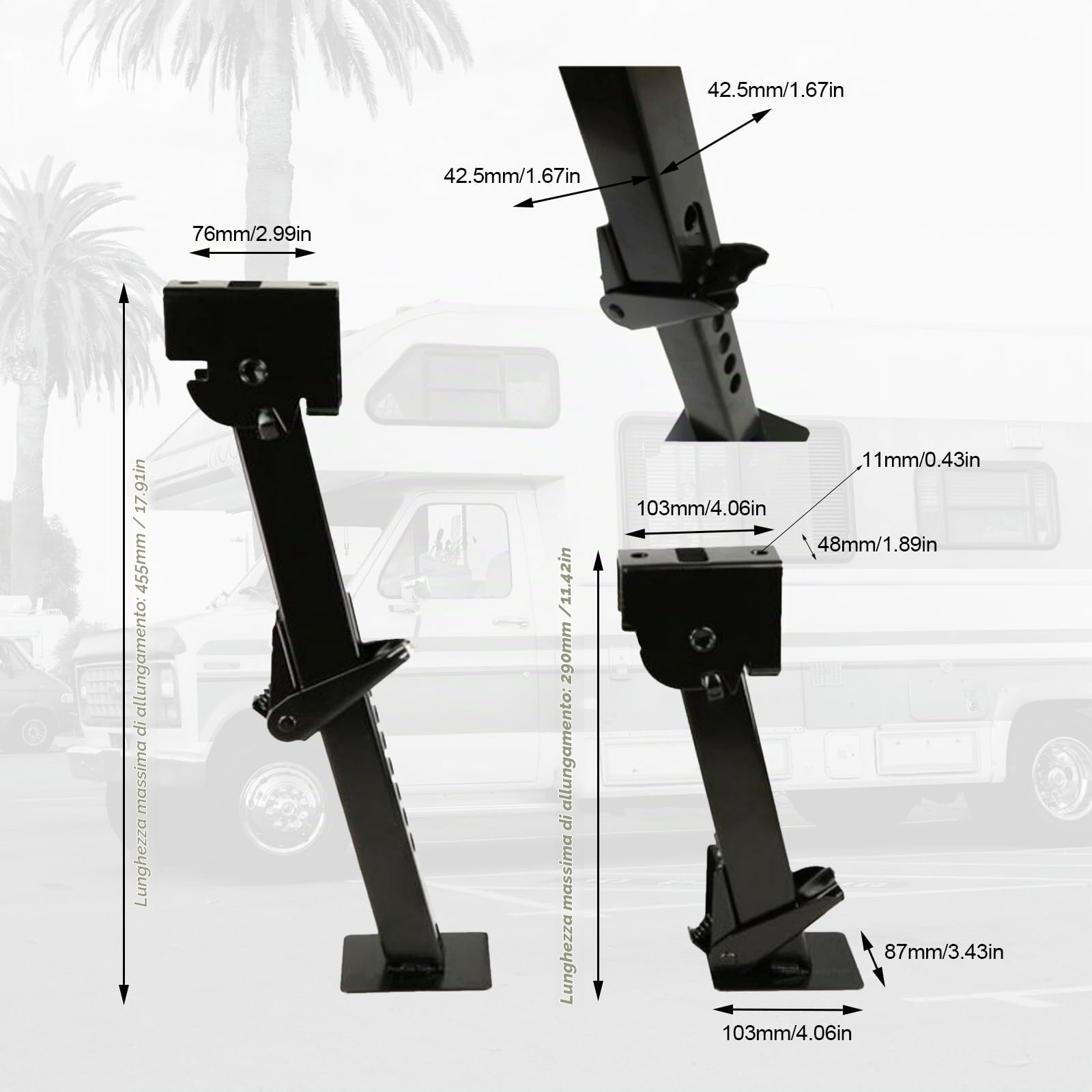Stabilizzatore per Rimorchio, Martinetto Stabilizzatore per Camper 2Pezzi | Supporto da 650 Libbre, Capacità di Carico di 1000 Libbre, Supporto Parcheggio Martinetto Girevole Telescopico