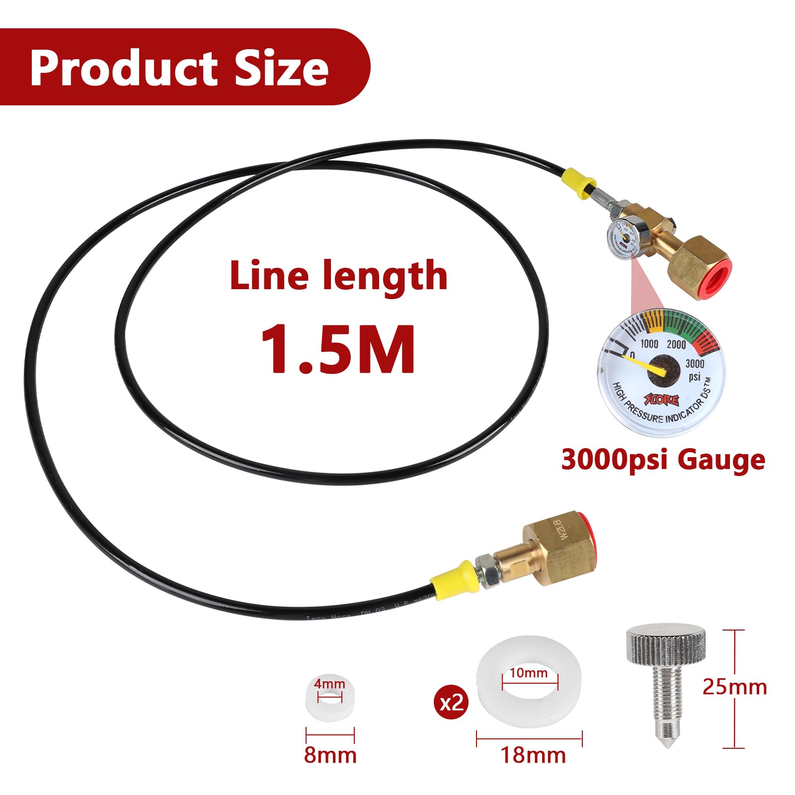 EXLECO Tuyau adaptateur CO2 de 1,5 m avec manomètre de 3000 PSI, tuyau de gazéification, station de recharge CO2, tuyau de transfert de CO2, 2 × W21.8-14 filetage tuyau de transfert pour grande