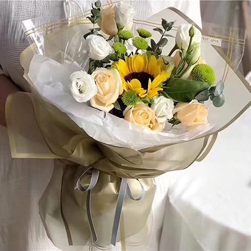 Miniatura 6 de 20 piezas de papel de regalo de flores con borde dorado, papel de regalo impermeable para ramo de San Valentín, 23 x 23 pulgadas, utilizado para