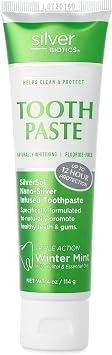 Silver Biotics Toothpaste | SilverSol Ag4O4 20 ppm Nano-Silver Infused + Above-Sea Coral Calcium | Naturally Whitening | Flouride-Free | Winter Mint | 4 oz
