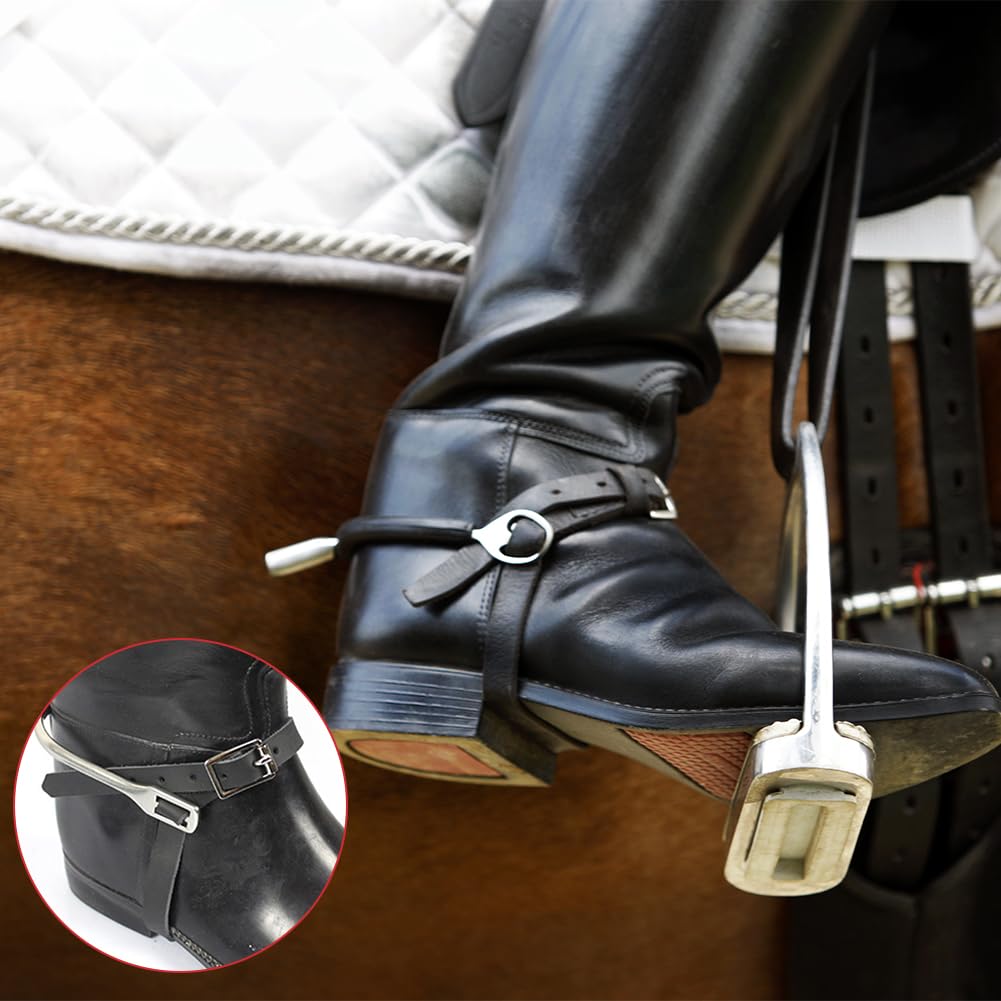 Sangles équitation Cuir Sangles D'Éperon En Cuir Pour Équitation - 50 Cm Avec Boucles Acier Inoxydable - Paire Sangle Cuir