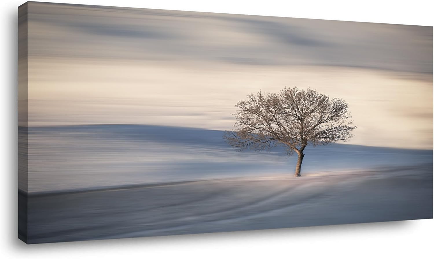 Tree Alone Standing Field Hill Landscape Canvas Wall Art for Living Room Bedroom Home, Beautiful Nature Scenery Oil Painting Print Picture Decor Artwork, Wrapped Gift Inner Frame 20x40 Inches 40L" x 20W" Grey Tree and Field Canvas (H069)