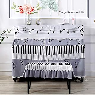 HUALEMEI Wzór nuta muzyczna bawełna fortepian osłona przeciwpyłowa kreatywna klawiatura stołek fortepianowy ochraniacz dla standardowej szkoły muzycznej, prosty pół pokrowiec na fortepian pojedynczy pokrowiec na taboret