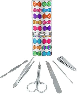 Girly Cute Colorful Bows Pattern Stainless Steel Manicure Pedicure Grooming Beauty Care Travel Kit