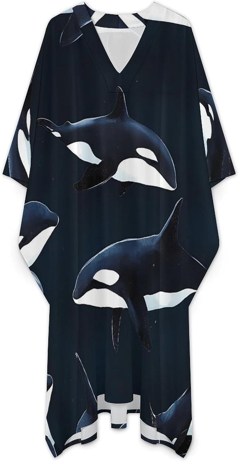 Orca Killer Whale Men's Kaftan Thobe V-Neck Long Gown Loose Robe
