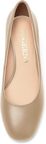 Vista 5 de FOGEENA Zapatos casuales de tacón bajo y grueso para mujer, con punta redonda, de piel mate, zapatos elegantes de 2.2 pulgadas