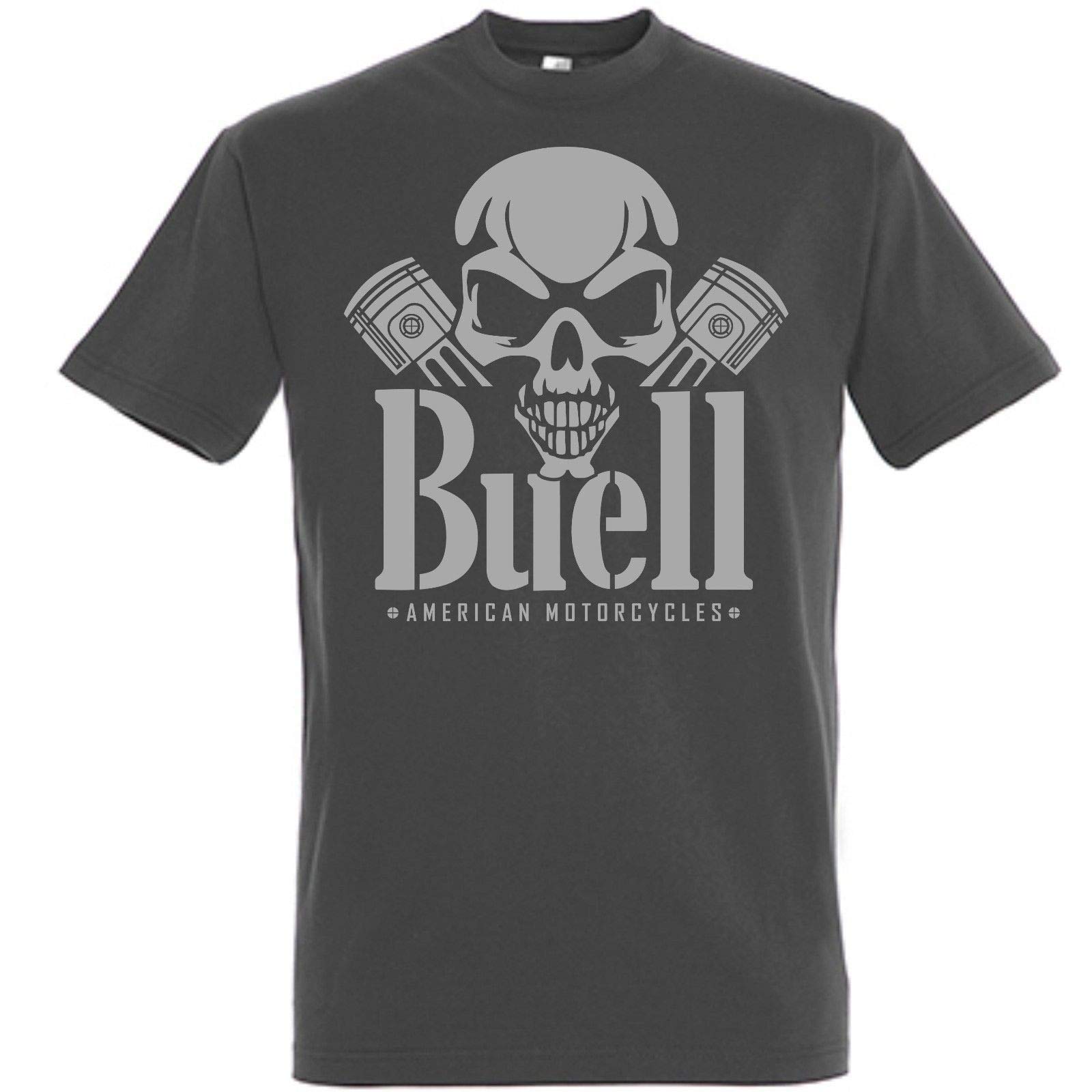 AntBuell American Motorcycles | Skull Piston | T-Shirt | Neu | S M L XL XXL 3XL Men's Round Neck Short Sleeves Cotton T-Shirt Grey