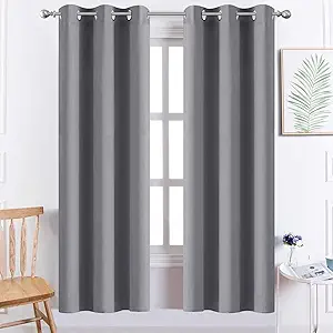 Yakamok Room Darkening Gray Blackout Curtains Thermal Insulated Grommet Curtain Panels for Bedroom, 38W x 72L, Grey, 2 Panels