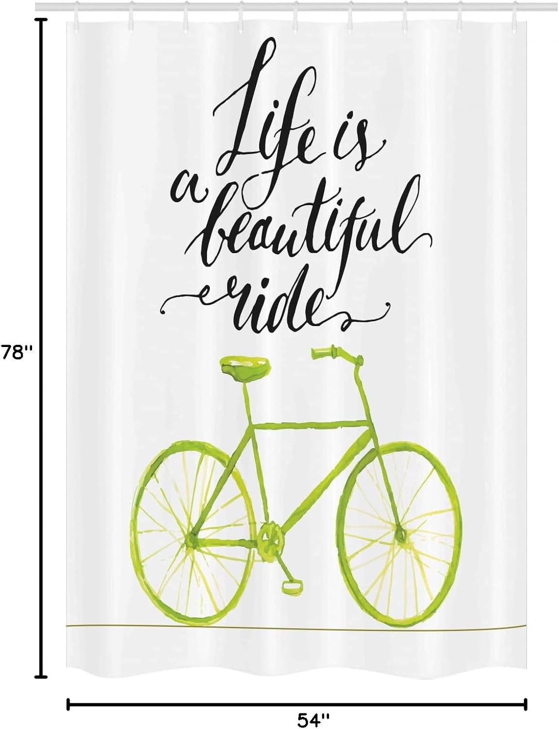 Ambesonne Bicycle Stall Shower Curtain, Life is a Bike Ride Words Print Pastel Color Unique Ride Graphic, Fabric Bathroom Decor Set with Hooks, 54" W x 78" L, Green Black