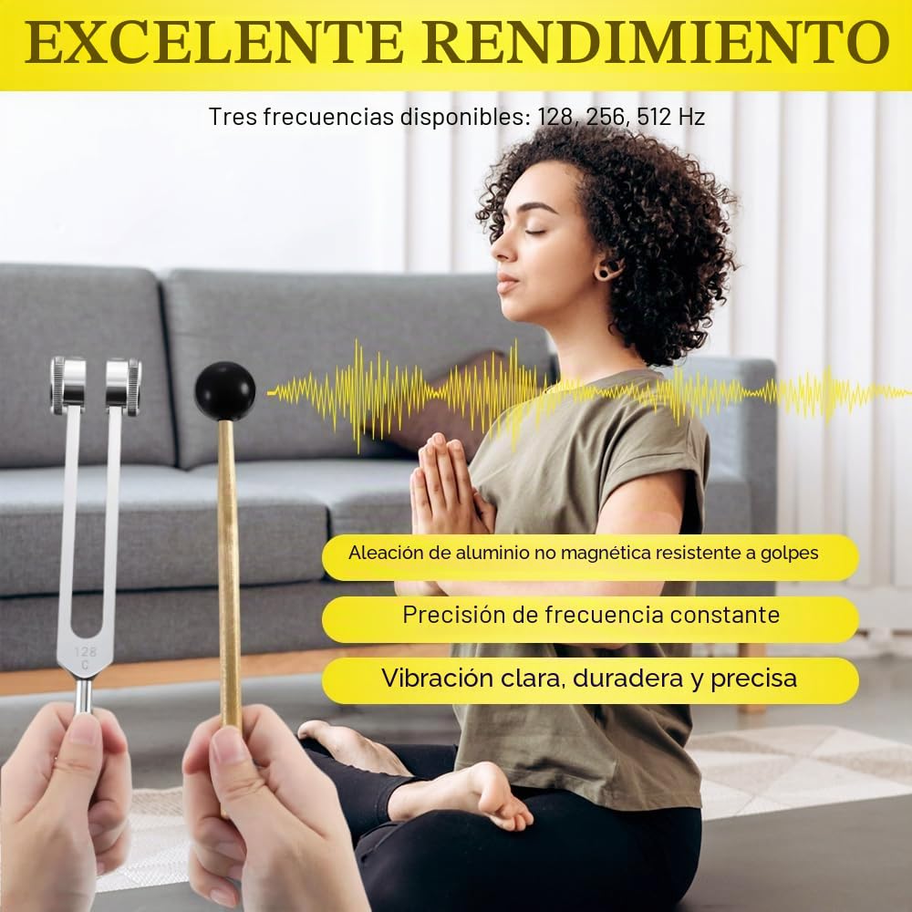 Juego de Diapasones, Diapasón de aleación de Aluminio 128Hz, 256Hz, 512Hz, Juego de Martillo de Horquilla de Afinación con un Martillo de Silicona, para Curación Médica y de Chakras